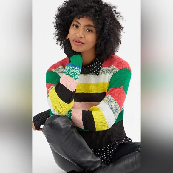 CAbi Pop Crop Pullover Multi-stripe Sweater Medium Nwt New M - Picture 2 of 8